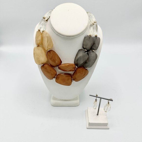 Multicolor Chunky Beaded Statement Necklace and Pierced Earrings Set - Picture 3 of 4